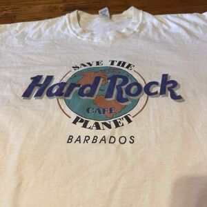 Hard Rock Cafe Save The Planet Barbados Vintage White T-Shirt Tee Size XLarge‎